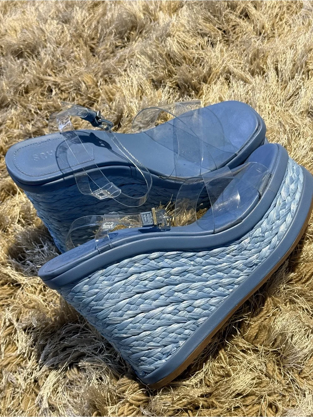 Schutz Caryne Blue Platform Wedge Sandal